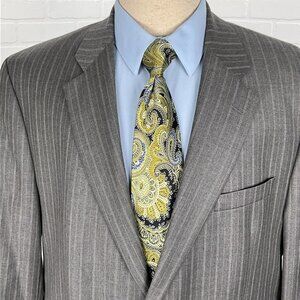 Ralph Lauren Blazer Men 46R Gray White Tan Pinstripe Cashmere‎ Wool Jacket